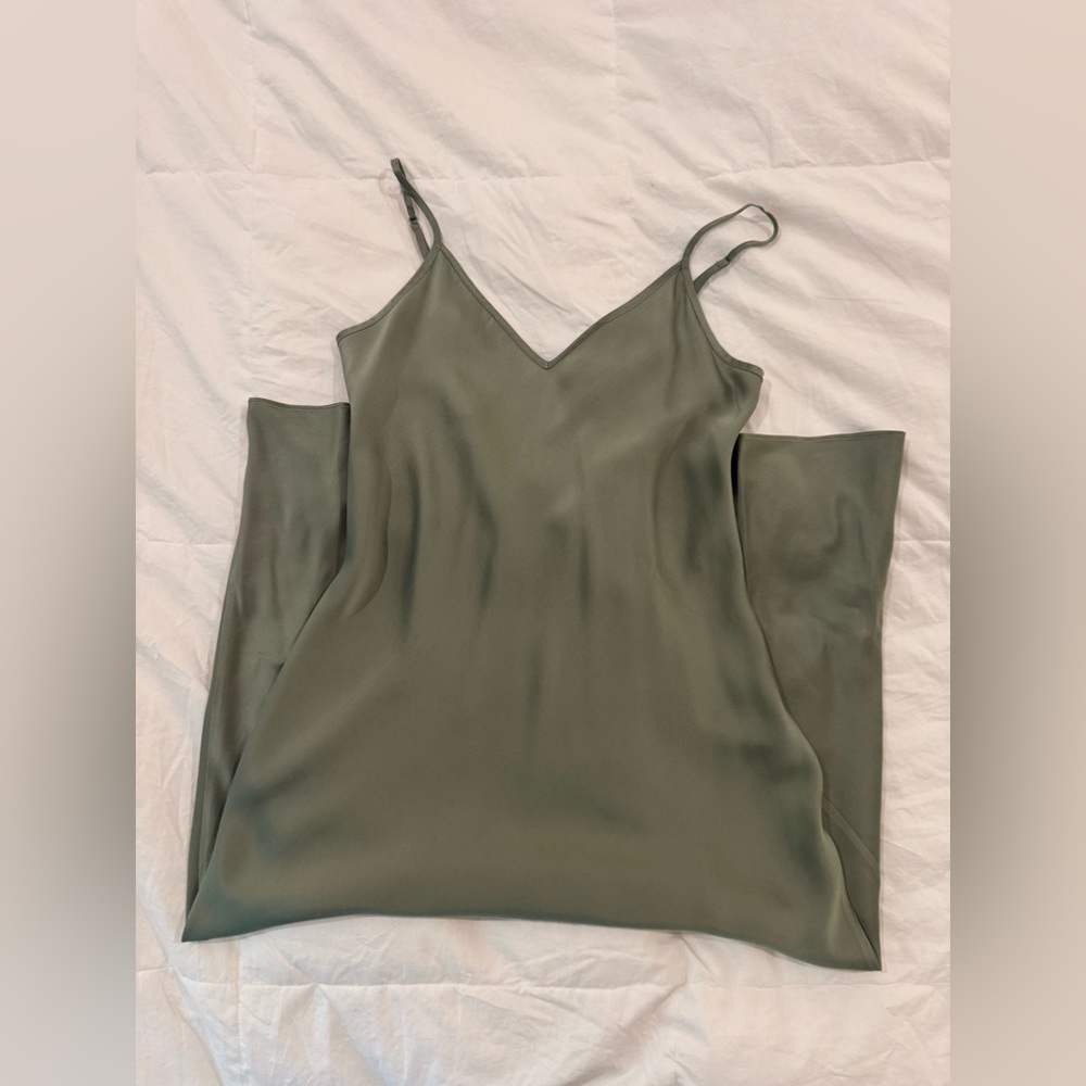 Quince midi silk slip dress medium sage green